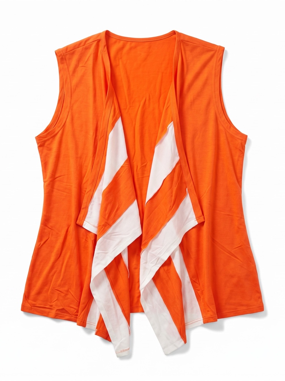 Women's Orange Sleeveless Draped Vest with White Trim
